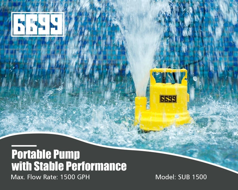 6699 Submersible Sump Pump 1/4 HP 1500GPH Utility Pump Thermoplastic Electric Portable Transfer Water Pump with 10-Foot Cord for Pool Tub Garden Pond Draining Tankless Heater Flushing - Image 2